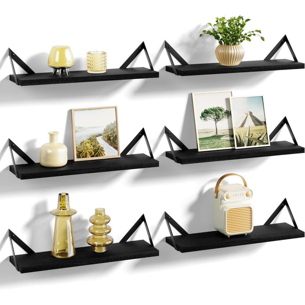 Set of 6 Wood Shelves for Wall Decor and Storage